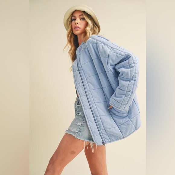 Aemi + Co Zip Up Drop Shoulder Quilted Washed Cotton Jacket - Picture 2 of 2